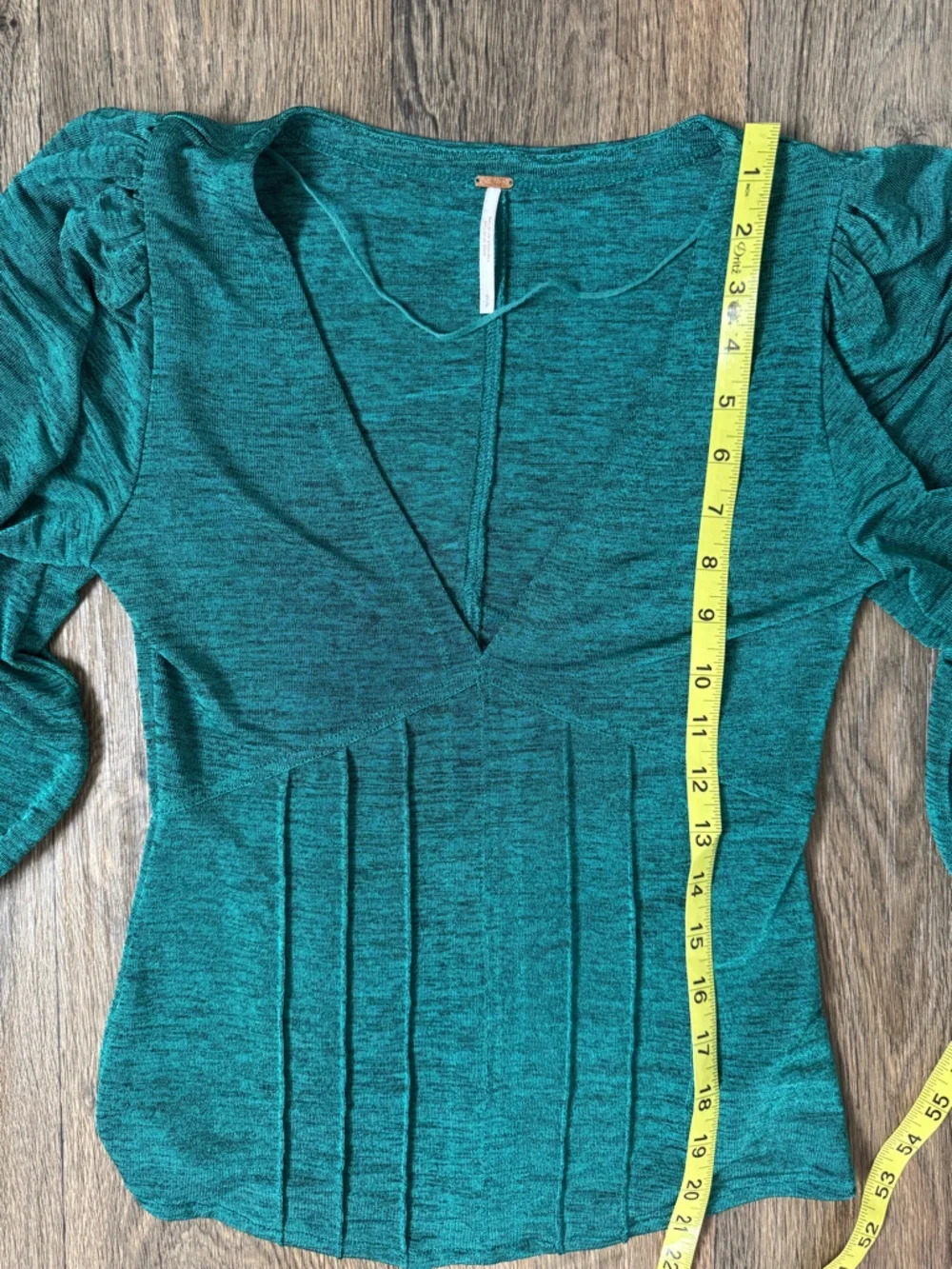 Free People Killer Queen Teal Knit V-Neck Puff Long Sleeve Stretch Blouse S